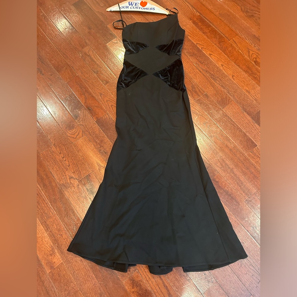 Evening gown with black suede design